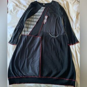 Black Red Gray Patchwork Knit Midi Dress Long Sleeve Round Neck Casual size L